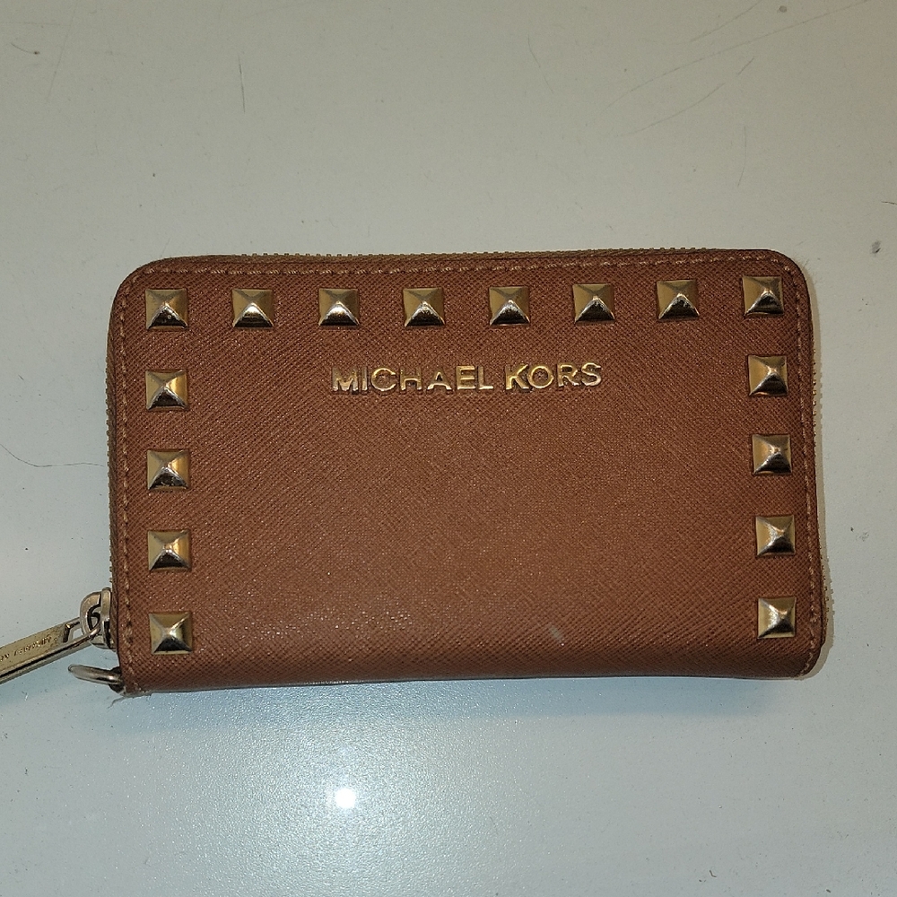 Michael Kors Tan Wallet with Gold Studs